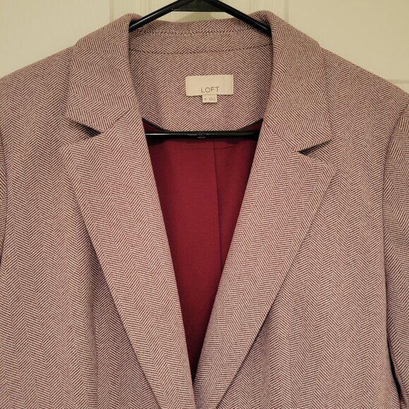 LOFT Faux Suede Elbow Patch Herringbone Blazer Sz 10 - Picture 1 of 13